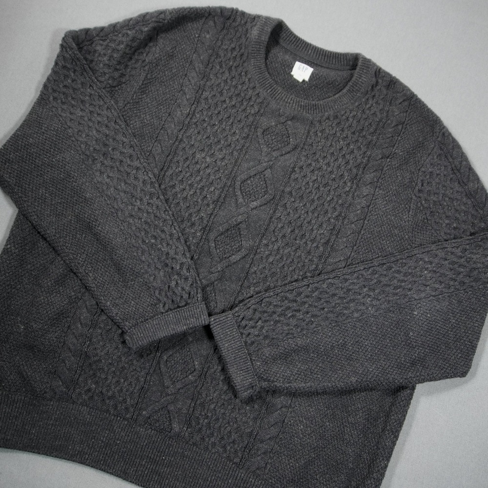 Gap Heavy Cable Knit Textured Crew Neck Men Sweater XXXL Dark Gray Prep Academia